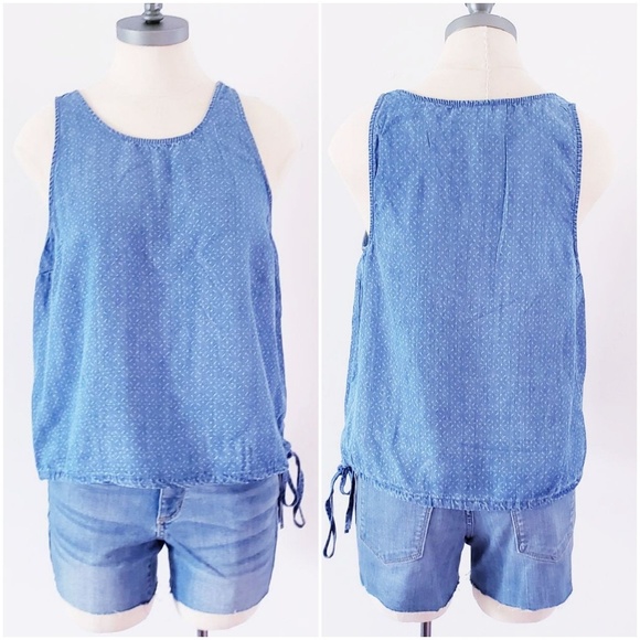 Universal Thread Tops - Women's chambray denim drawstring tan top shirt